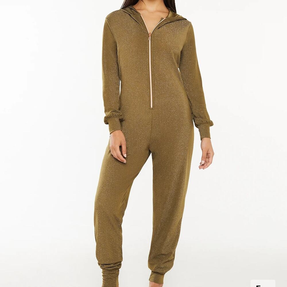 Savage X Fenty “Sleep & Shine” Hooded Shimmer Jumpsuit Green Size M - Picture 2 of 13